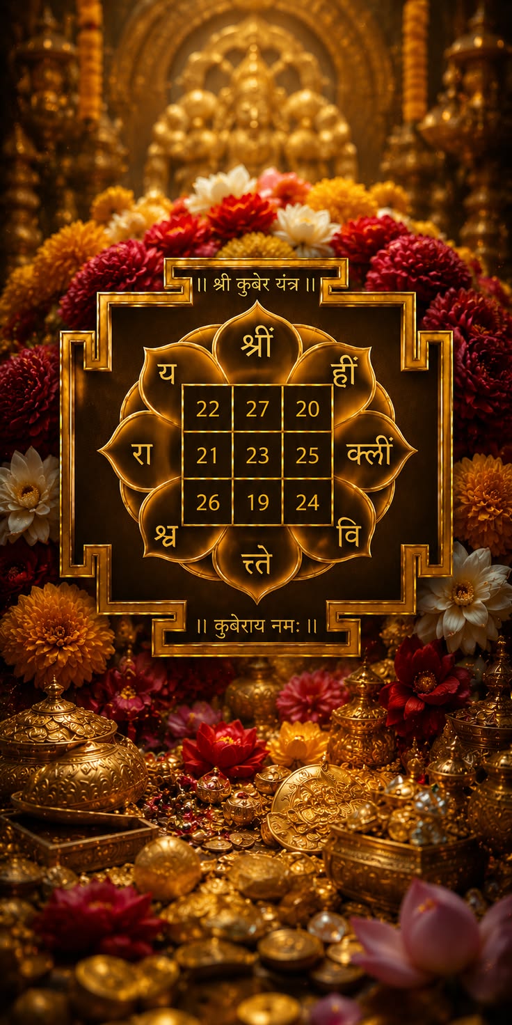 Sacred yantra prepared with flowers for a remedy ritual